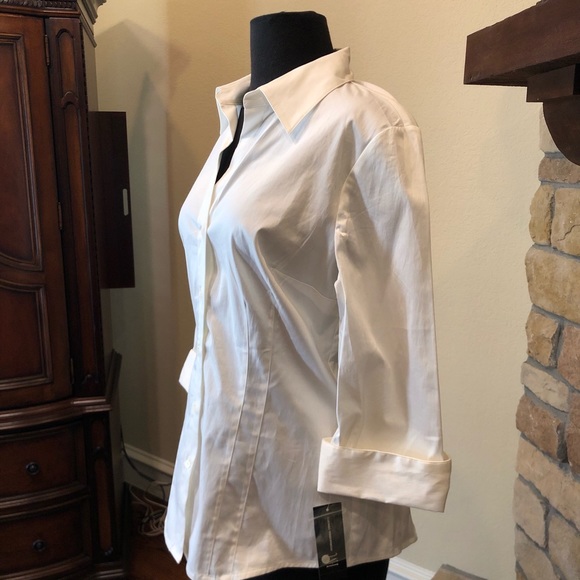INC Womenβs White Blouse Shirt Size 10 M Medium - Picture 5 of 8